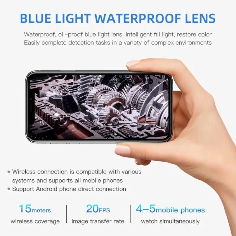 6.0MM/8.0MM 2.0MP 180 Degree Steering Industrial Endoscope Cars Inspection Borescope Camera With 8 LED for iPhone Android PC