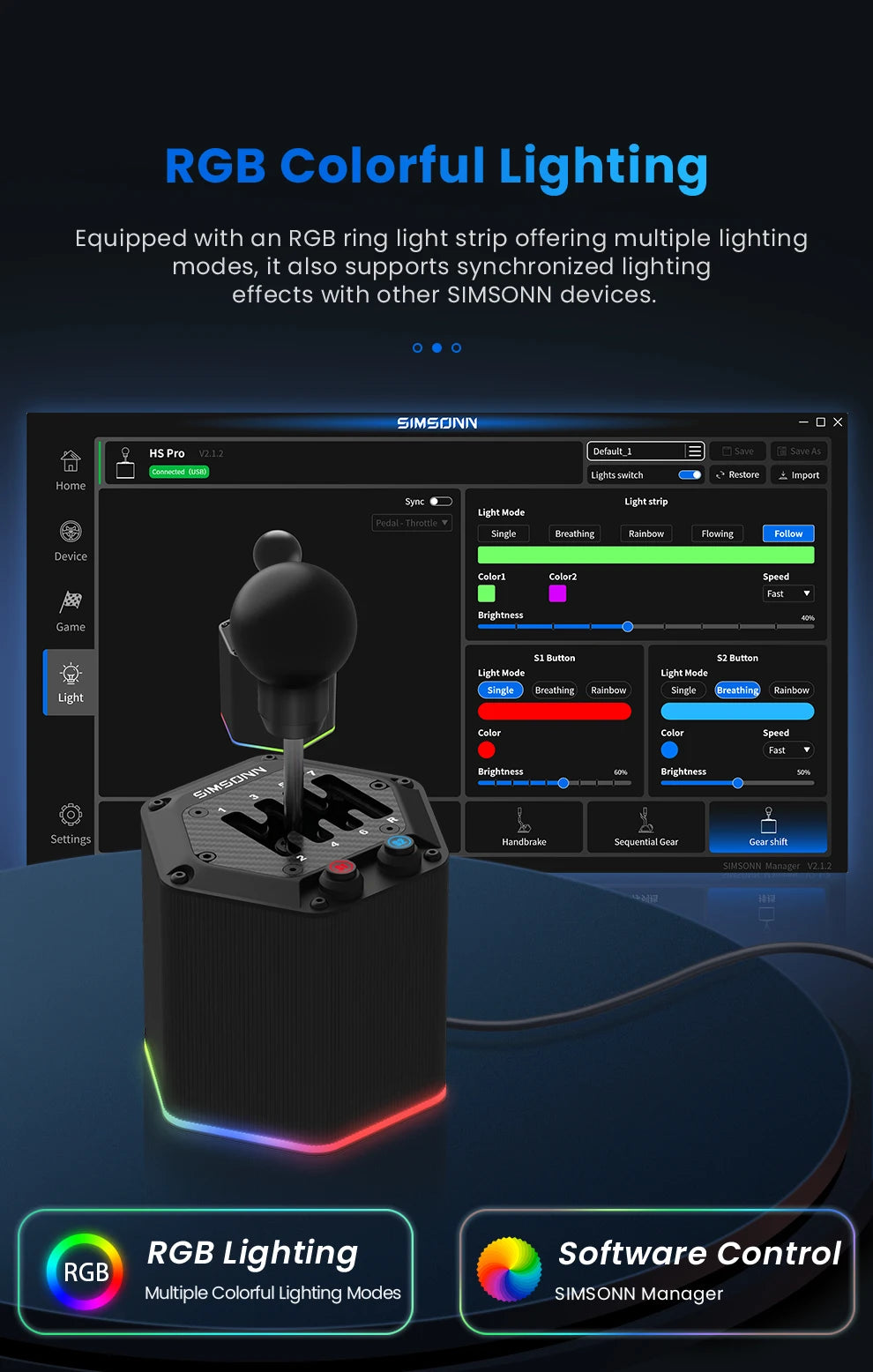 SIMSONN HS Pro Shifter Dual-Mode H-Type or Sequential Shifting with 6+R and 7+R Gears Racing Simulation Games Equipment