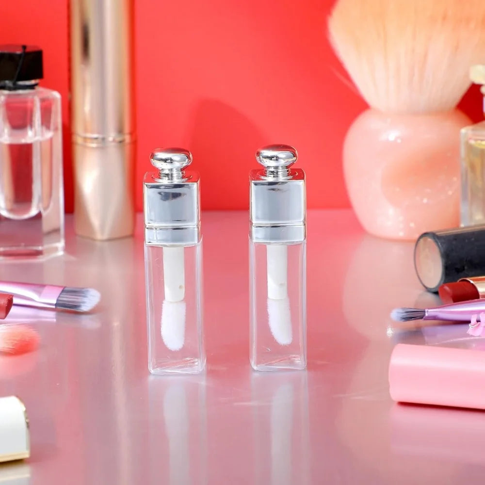 50pcs 3ml Empty Sliver Square Shape Lip Gloss Tubes with Round Dome Top Cap Lips Balm Bottles Lipstick Containers for DIY Makeup
