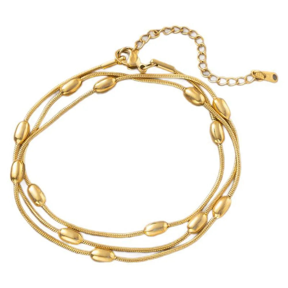 Personalized Design Gold Color Stainless Steel Multiple Layers Round Bead Bracelet for Women Charm Necklace Jewelry Set Gift