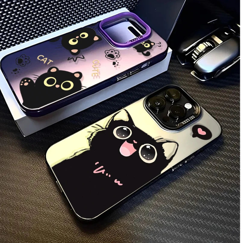Case For Redmi Note 15 Pro 5G 14 4G 13 Pro 12 Plus 11 10 PRO 11S Black Cat Cute Laser IMD Matte Couple Hard Cover