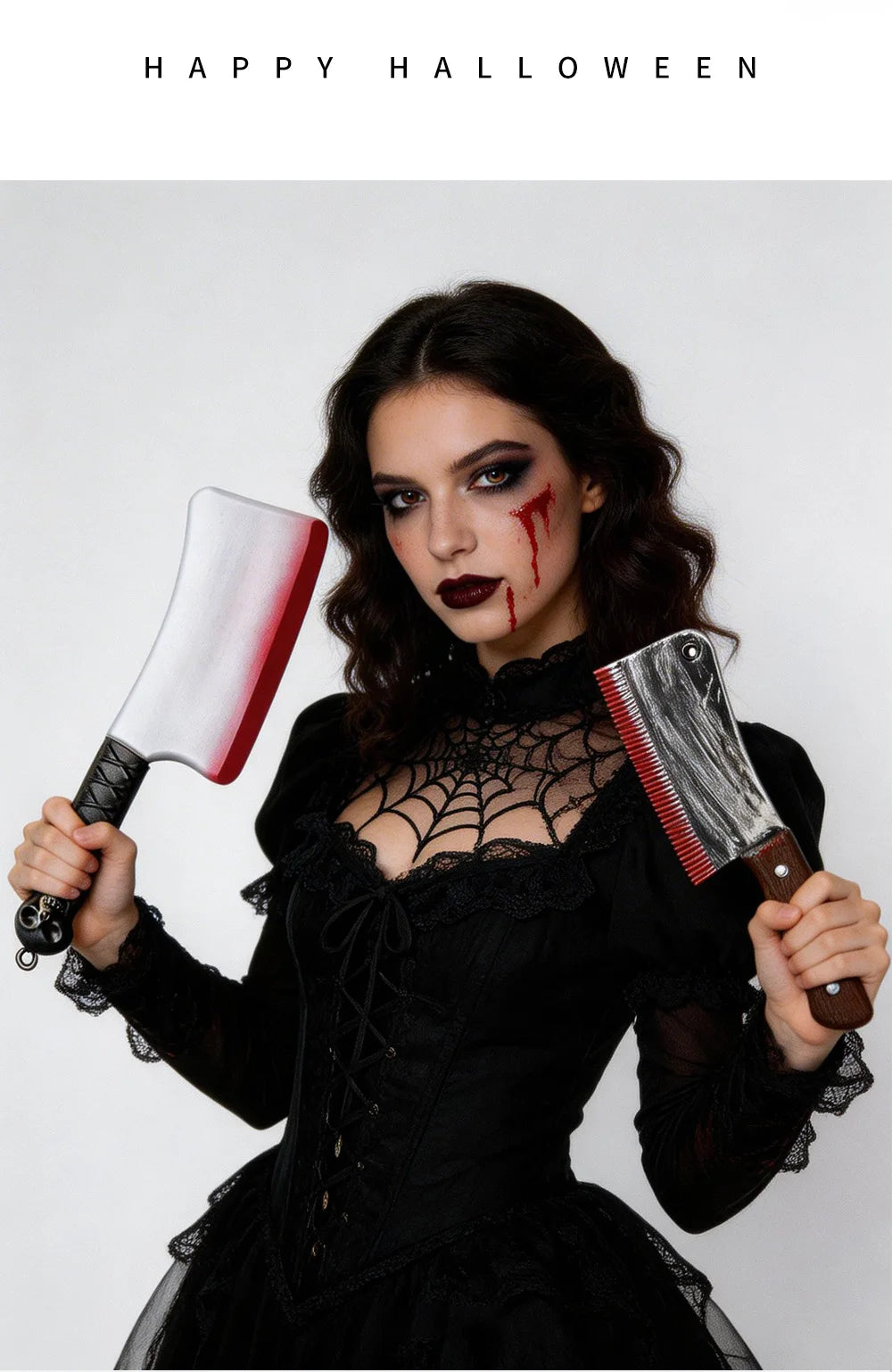 Halloween realistic props - blood-spreading axes, chainsaws, plastic knives for costumes, party cosplay props