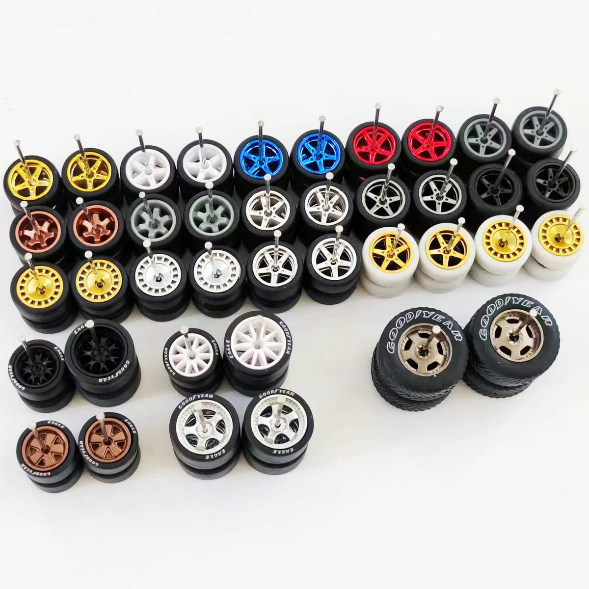 20 Sets 1/64 Alloy Car Wheels w Rubber Tires Axles for 1:64 Mini Model Cars Matchbox Domeka HW