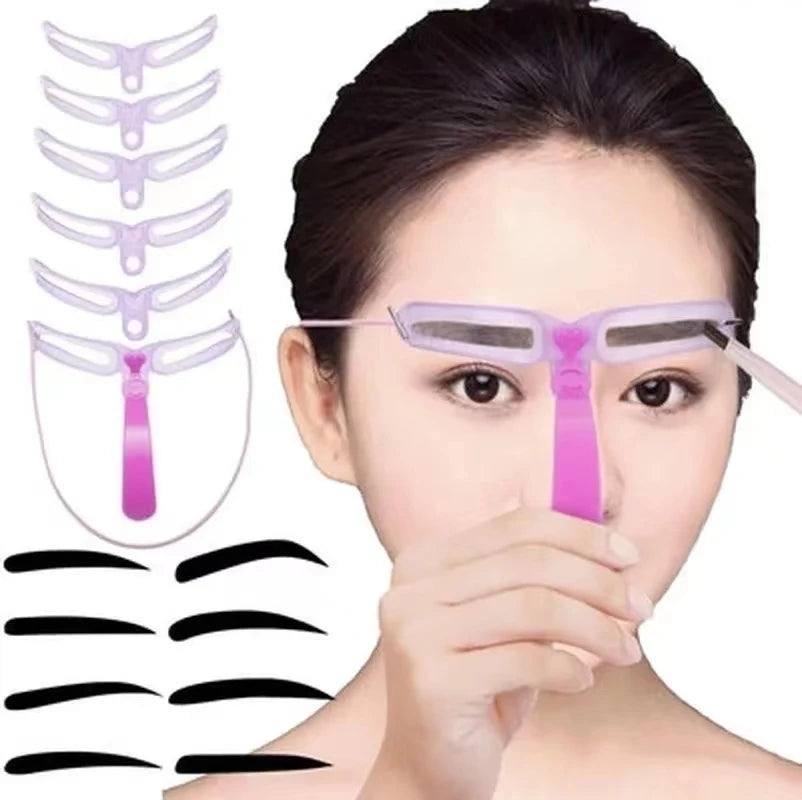 8 in1 Eyebrow Shaping Template Reusable Eyebrows Shaper Stencils Kit Grooming Card Definition Brow Makeup Tools Accessories
