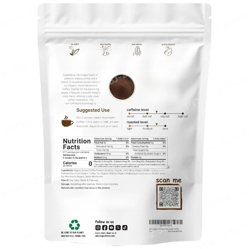 10 in 1 Mushroom Instant Coffee Powder with Lion’s Mane Reish Organic Ingredient Provide Sustainable Energy & Enhance Focus 454g
