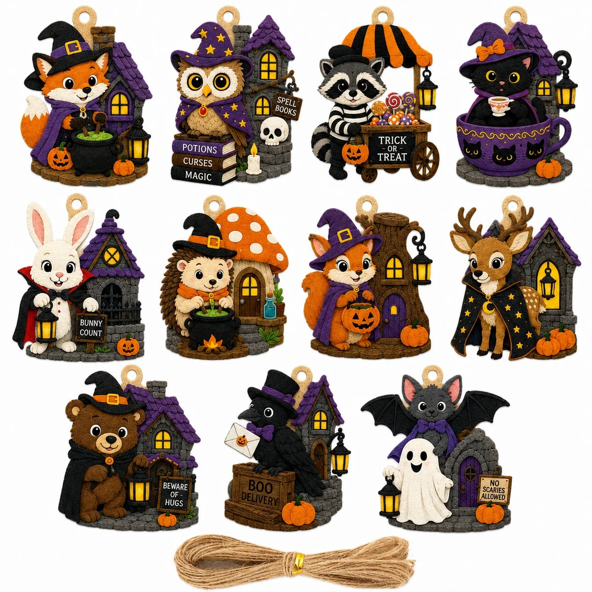 11 PCS Felt Halloween Decor 2D Flat Hanging Ornaments, Halloween Holiday Felt Cutouts, DIY Decor for Home Halloween Party Decor