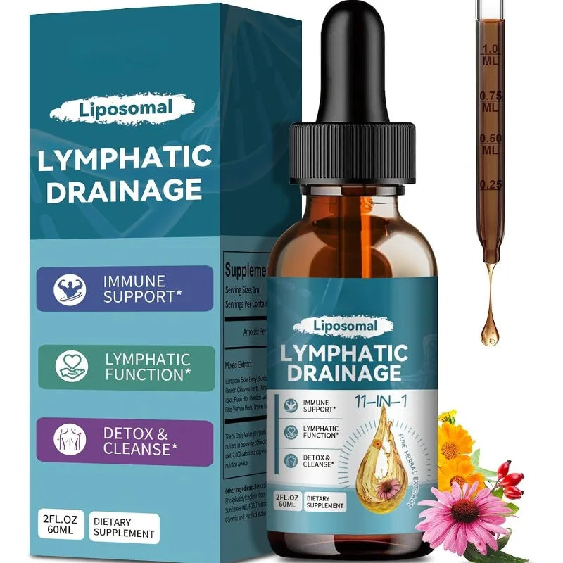 Lymphatic Drainage Support Drops with Elderberry Echinacea Burdock & Dandelion for Fluid Balance Detox & Circulation 2 Fl Oz