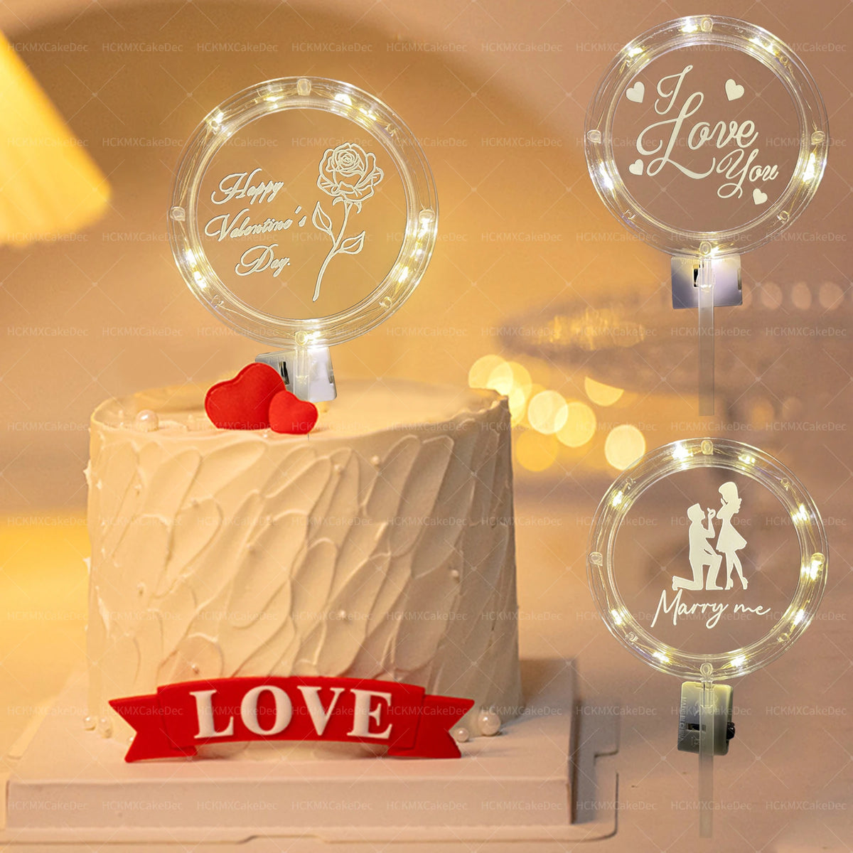 1pc Creative LED Valentine's Day Emit Light Cake Topper for Wedding Valentine's Day Party Cake Decoration Supplies