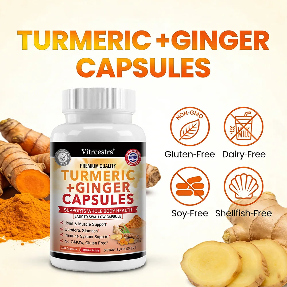 High Strength Turmeric Ginger Capsules, Pure Turmeric Curcumin with Ginger, Joint Health, Antioxidant Digestive & Immune Support