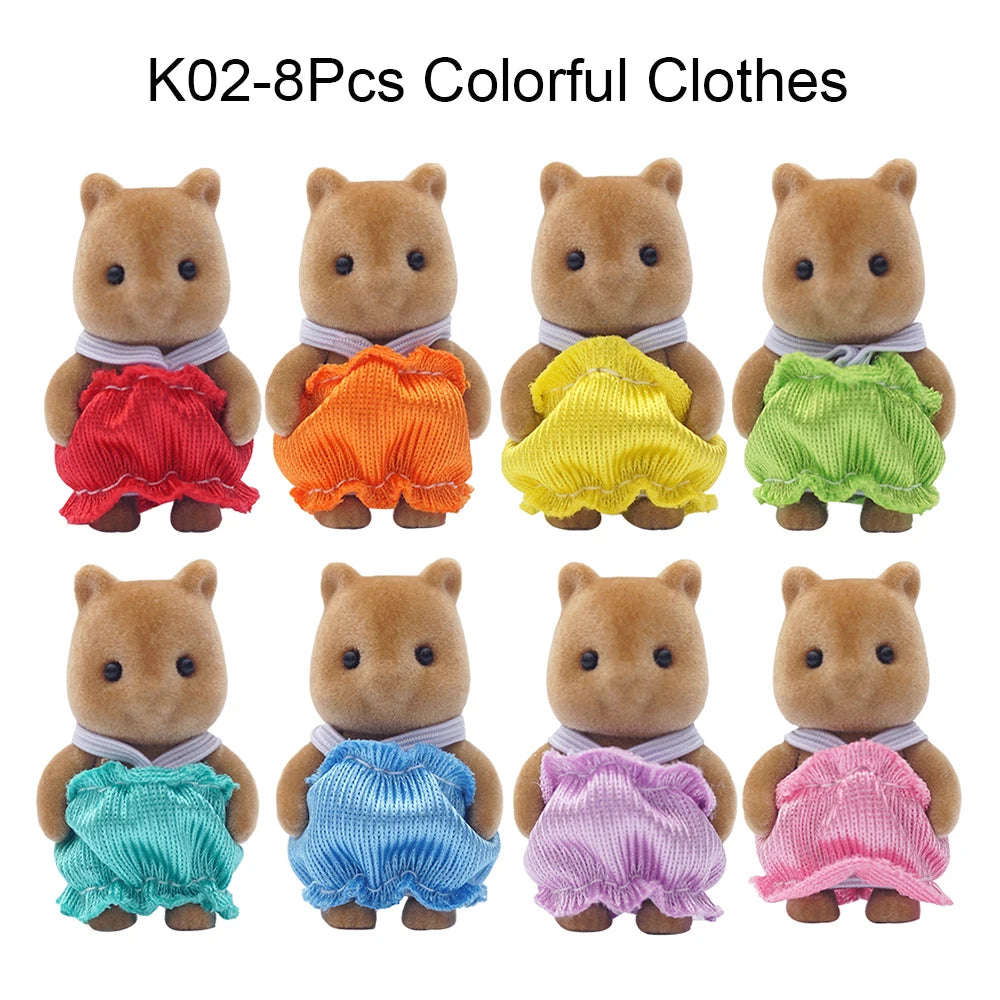 1/12 Forest Animal Baby Colorful Small Blue Cat Brown Rabbit Reideer 8Pcs Miniature Dollhouse Model Pretend Play Girl Gift Toy