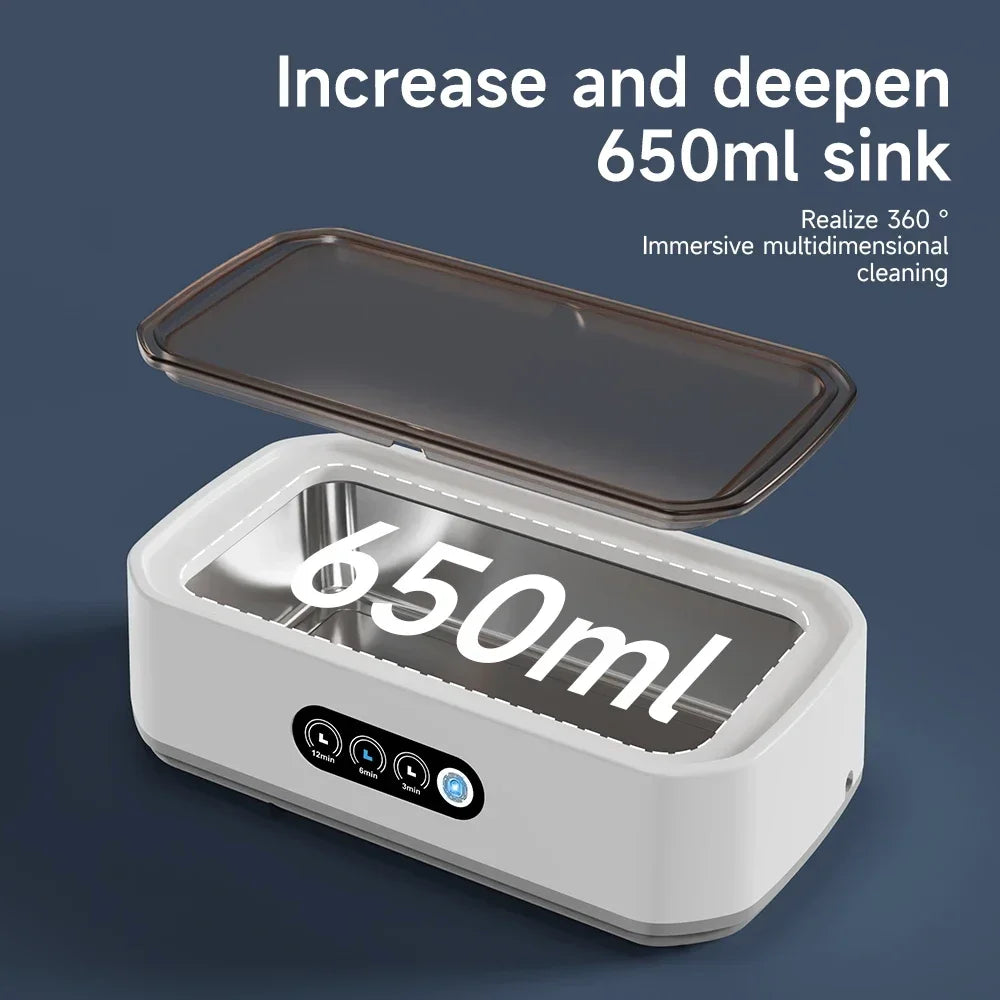 TINSOL 49KHZ High-Frequency Ultrasonic Cleaner 650ml Mini Vibration Cleaning Machine Suitable for Glasses Jewelry and Dentures