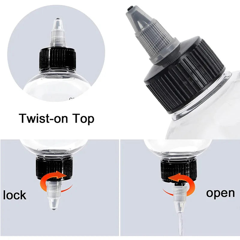 1Pcs 30ml-500ml Empty Plastic Bottle Refillable Oil Liquid Dropper Bottles W/ Twist Top Caps For Tattoo Pigment Ink Containers