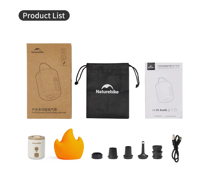 Naturehike Multi-function Air Pump Outdoor Mini Portable Fast Charge Air Pump For Inflatable Mat Travel Camping Pump