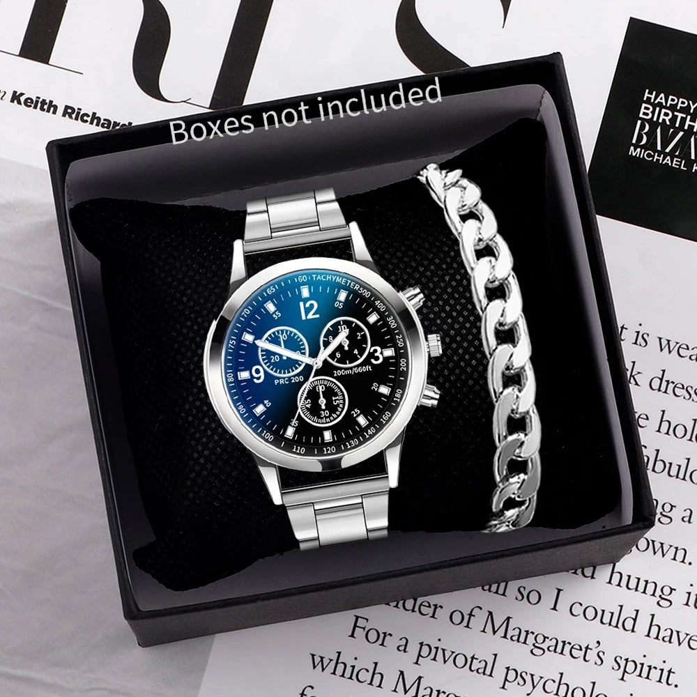 1/2PCS Men Business Watches Fashion Men's Steel Band Quartz Watch with Bracelet（Box not Included）