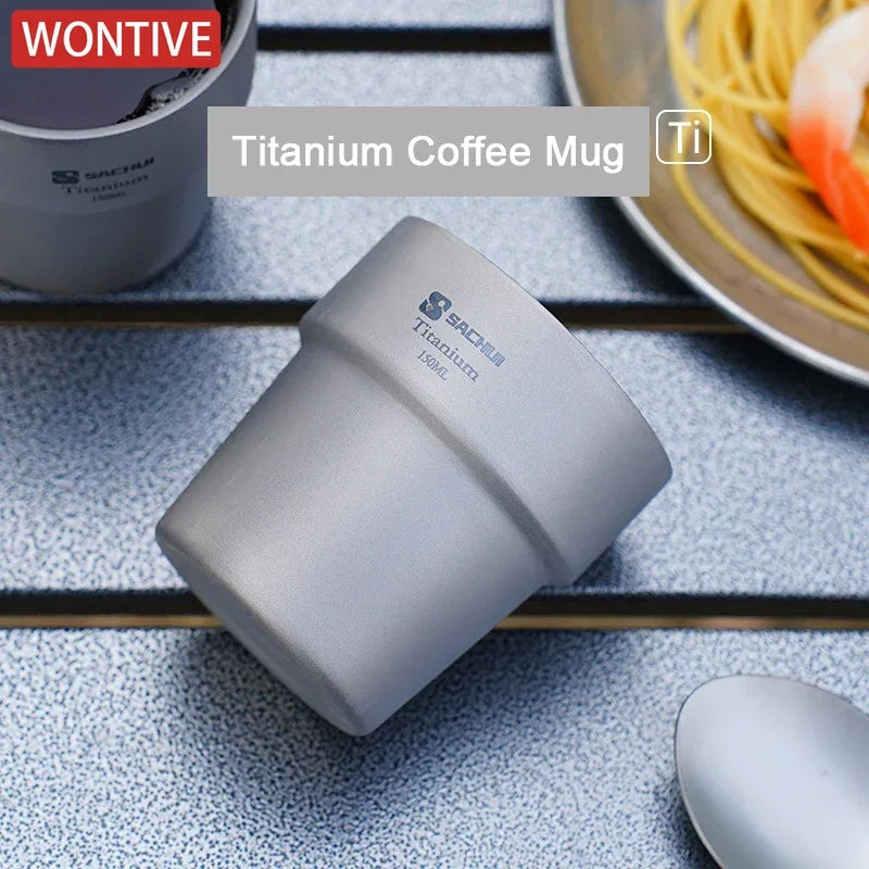 150ml Portable Outdoor Camping Titanium Coffee Mug Water Cup Double Wall Heat Insulation Teacup Home Kitchen Teaware Teacups