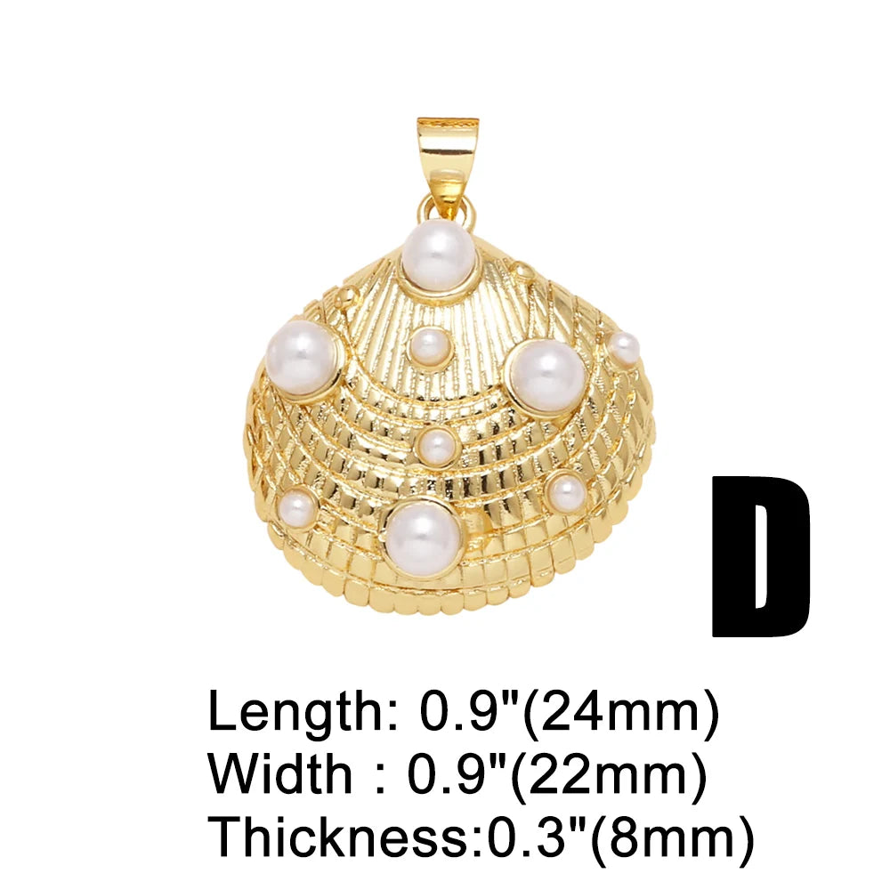 OCESRIO Multicolor Crystal Pearl Heart Pendant for Necklace Copper Gold Plated Scallop Bee Jewelry Making Component pdtb707