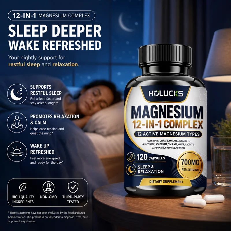 Magnesium Complex 700mg 12 in 1 Supplement, Support Heart & Bone Health, Aid Relaxation, Improve Muscle Strength, Boost Immune