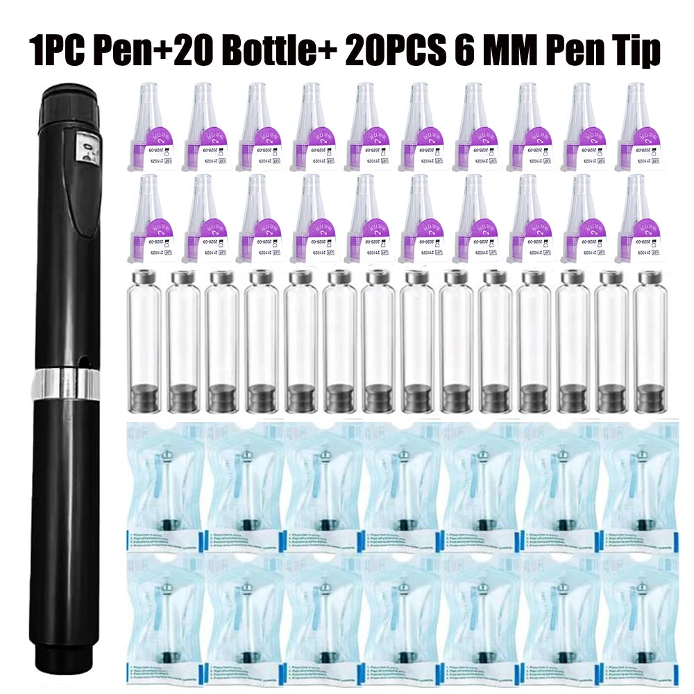 Black Magic Pen Accurate Dosage Kit 3ml Empty Cassette Bottle Cartridges Disposable 4/6/8mm Pen Tip for Insulin Injection Pen