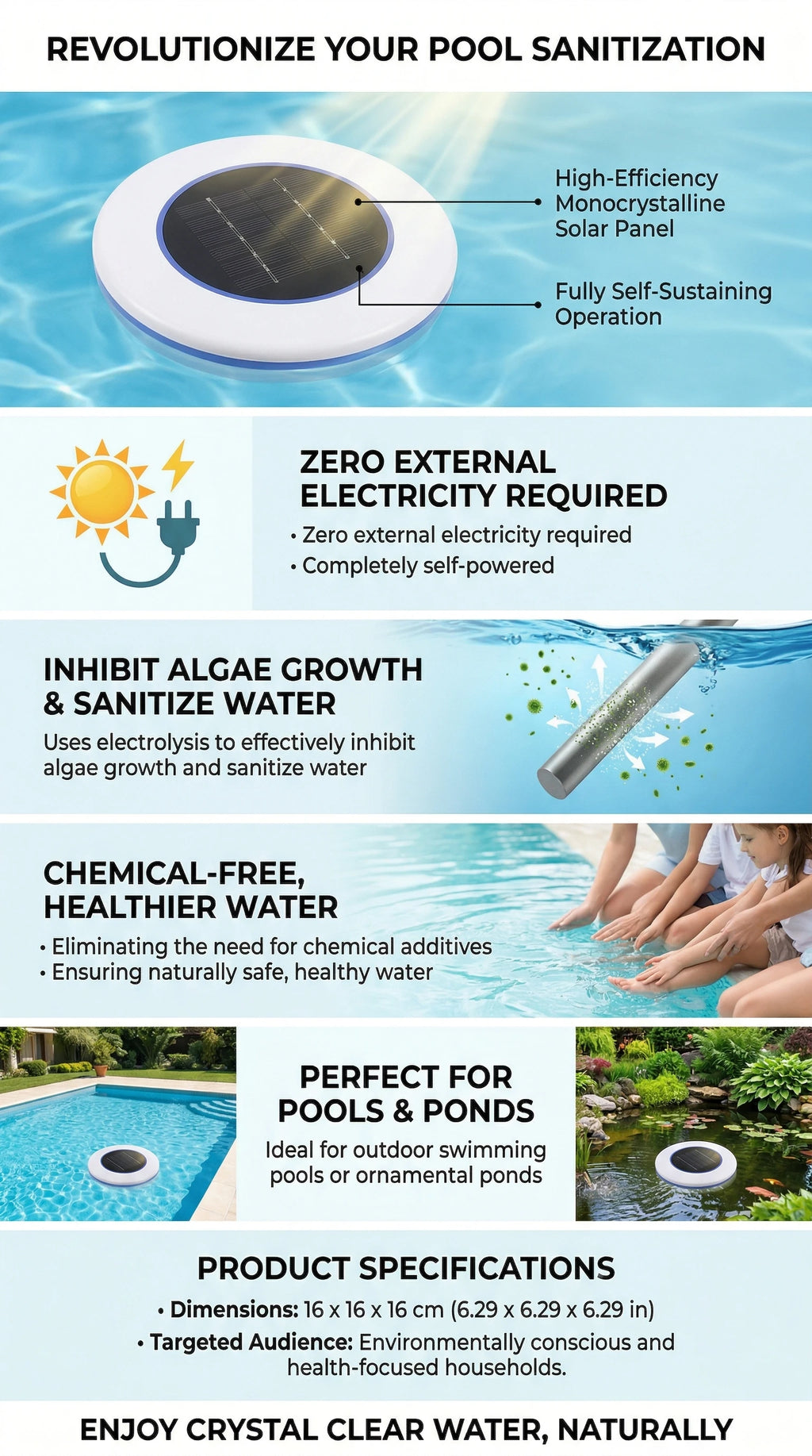 Solar Pool Purifier Chlorine-Free Water Processor Solar Pool-Ionizer Water Algae Inhibition Tools Swimming Pool Cleaning Tools