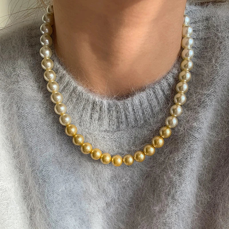 French Gradient Australian White Light Gold Color Pearl Necklace For Women's Light Luxury Temperament Jewelry 2025 New Elegant