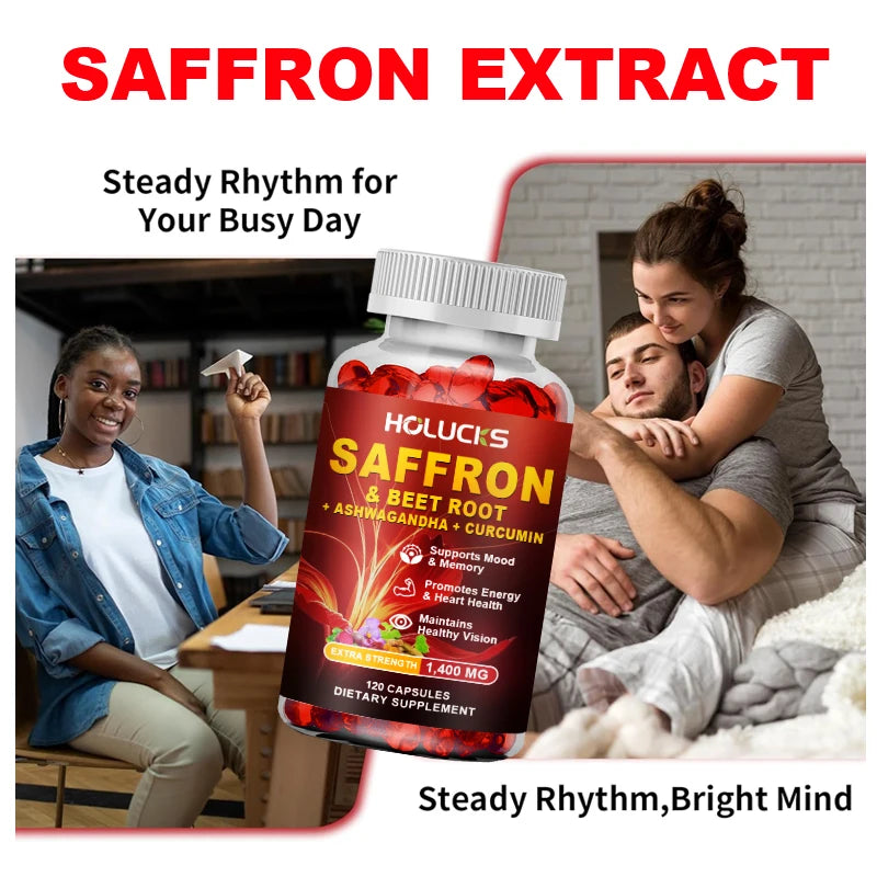 Saffron Extract Supplement, Boost Energy & Mood, for Eye & Heart Health, Focus, Vision Support, with Beet Root & Ashwagandha