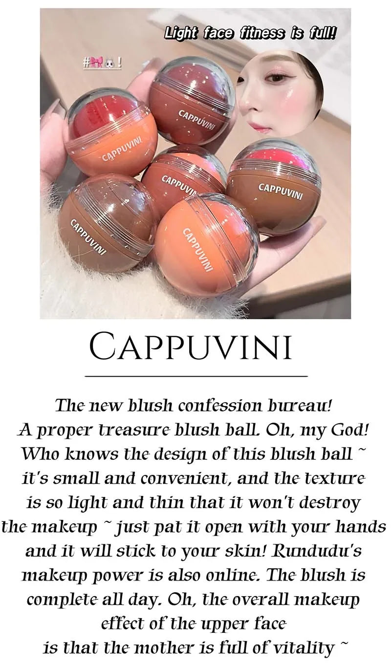 Cappuvini Juice Blush Ball Water Light Blusher Brightening Face Easy Color Multi-Use Blush Makeup Suitable for Lips and Cheeks
