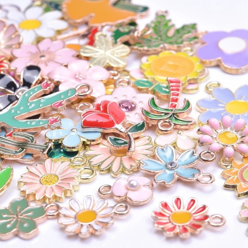 30/50/100PCS Mixed Gold Color Alloy Enamel Cute Heart Flower Fruit Charms Pendant For DIY Earrings Bracelet Jewelry Accessories