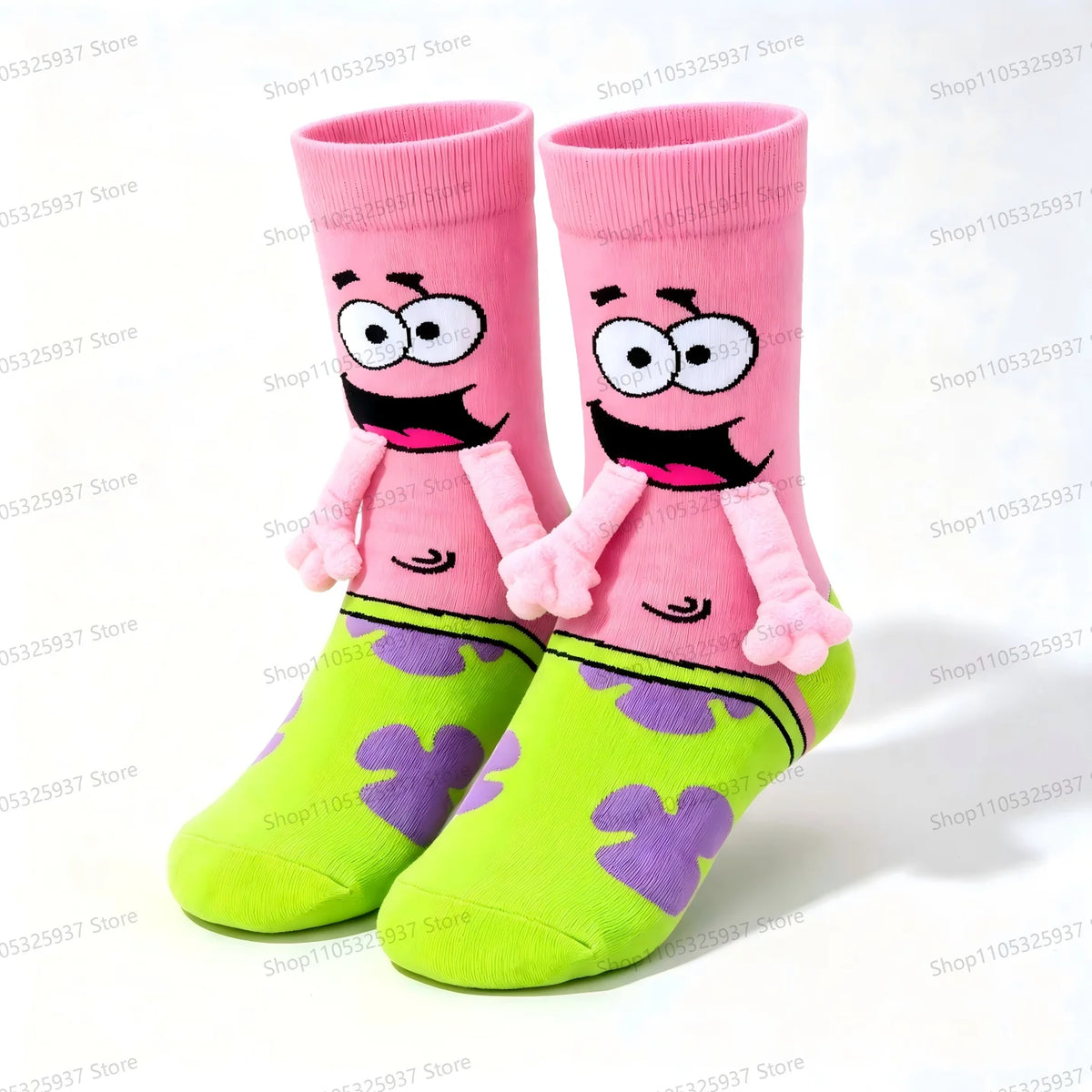 Cartoon 3D Socks Cute Handle Interaction Yellow Sponge Pink Starfish Anime Peripheral Soft High Elasticity Tube Socks Daily Wear