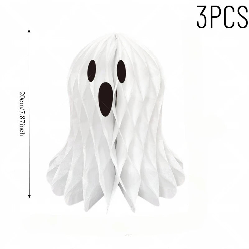 1/2/3PCS Halloween Party & Holiday DIY Decor Hanging Ornament Paper White Honeycomb Ghost Hanging Decor 3D Folding Ghost