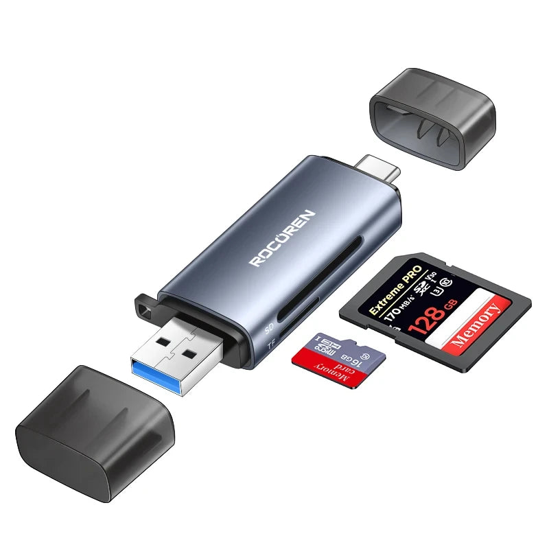 Rocoren Card Reader 2 in 1 USB 3.0 5Gbps USB A USB C Combined Design SD/TF Cards 2TB Smart Cardreader for Laptop Accessories