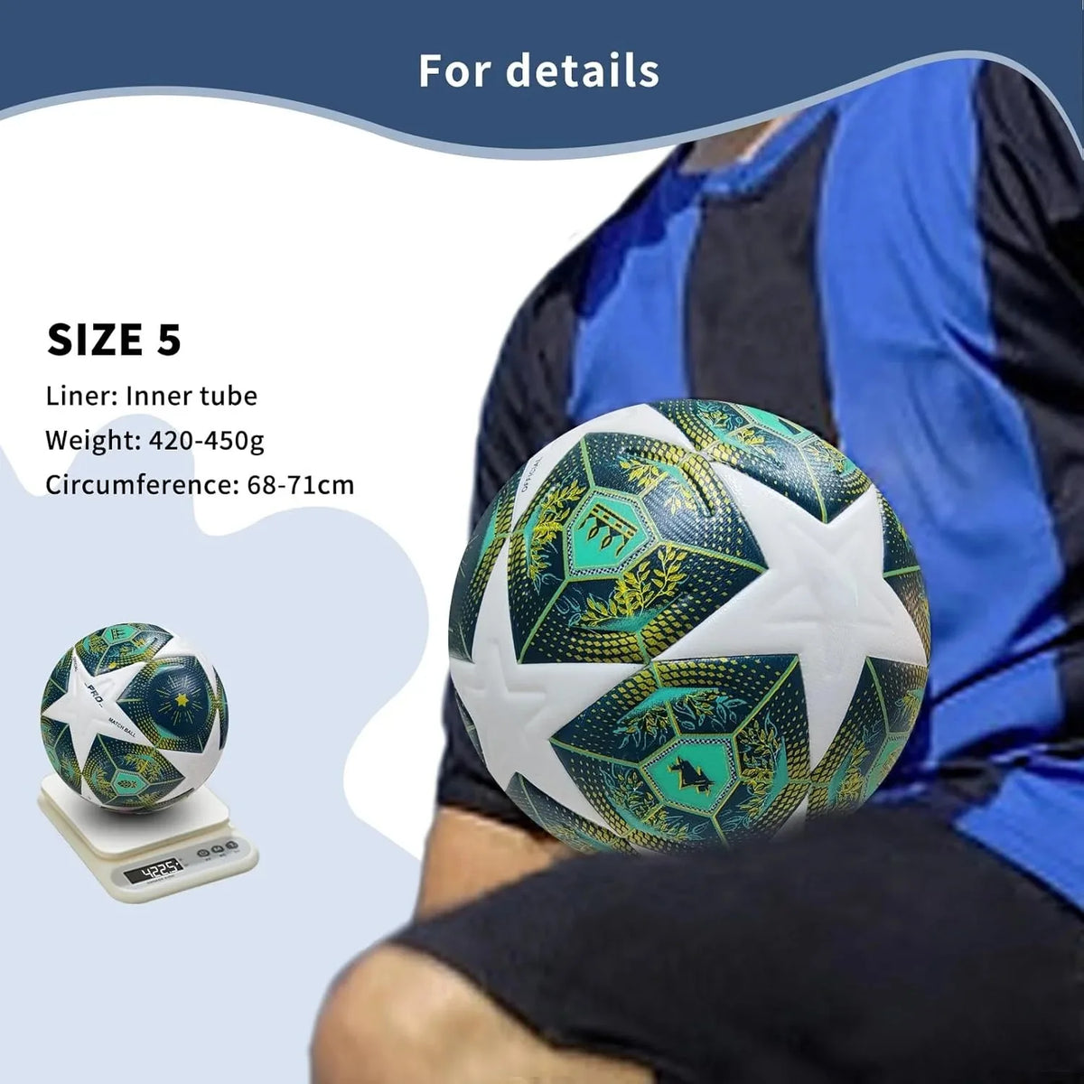 Professional Soccer Ball Size 5–Thermal Bonded Waterproof PU Match-Quality Training Ball(Full Set of Accessories)Football Match
