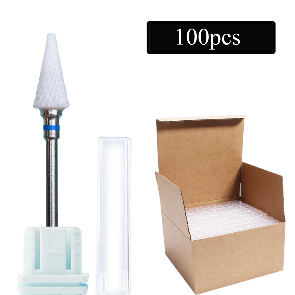 100pc/Set Nail Drill Bit Rotary Ceramic Bits Electric Manicure Milling Cutter For Machine Cuticle Remove Burr Nail Tool