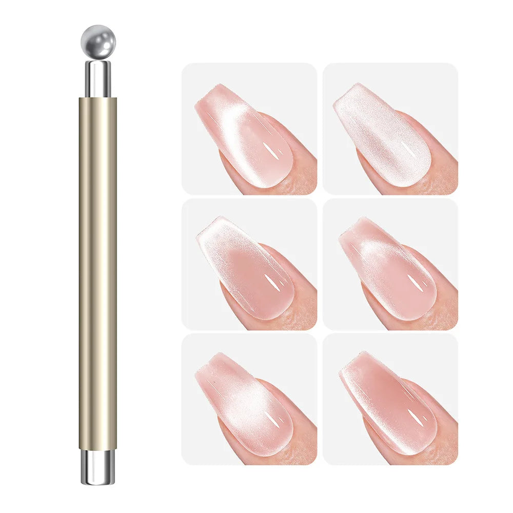Pro Cat Eye Nail Magnet Kit — Dual-Tip Wand, Round Beads & Y/Rabbit Stencil. DIY Multi-Style Cat Eye Nails Made Easy.