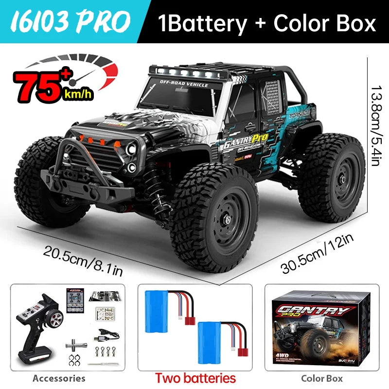 WLtoys 16101 Pro 1:16 75KM/H 4WD RC Car With LED Light 2.4G Remote Control Cars High Speed Drift Monster Truck for Children Gift