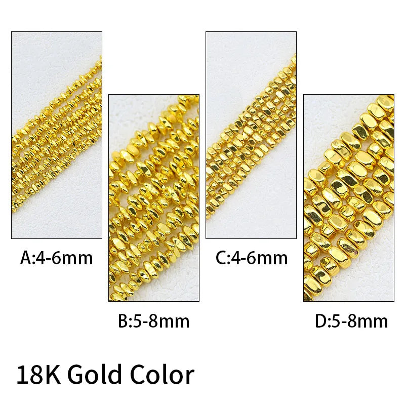 WLYeeS Gravel Stone beads 4-8mm Irregular Gold Colour Hematite  small Spacer Loose Bead for Jewelry bracelet Necklace Making DIY