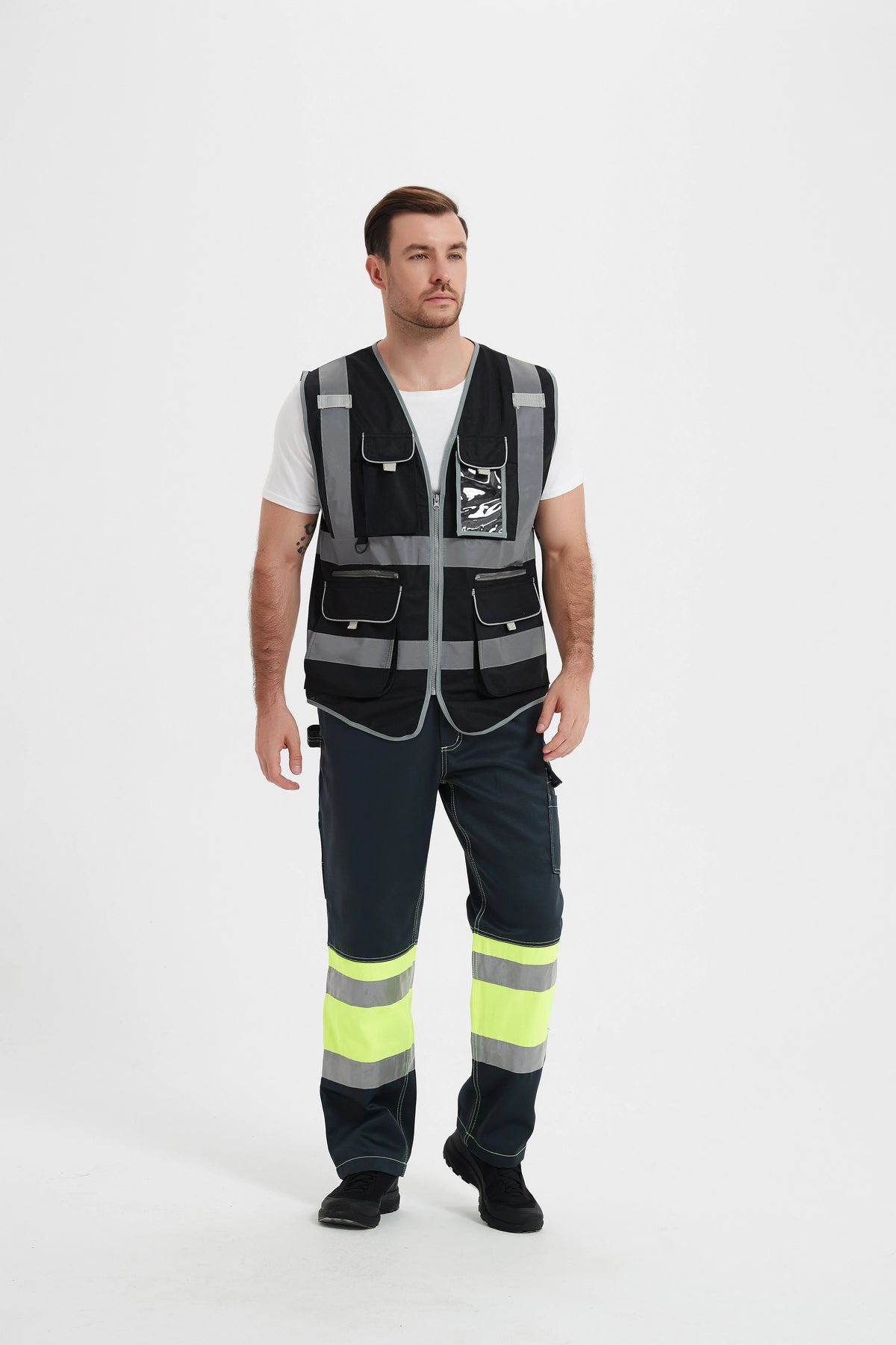 Multi Pockets Class 2 Night Working Vest Men Construction Work Clothes