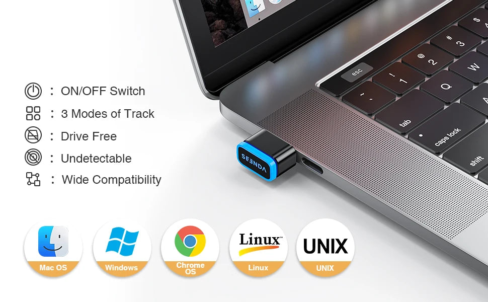 Seenda Mouse mover Jiggler Keeps PC/Laptop/Computer Awake Driver-Free USB and Type C 2 in 1 Tiny Mouse Shaker Simulate