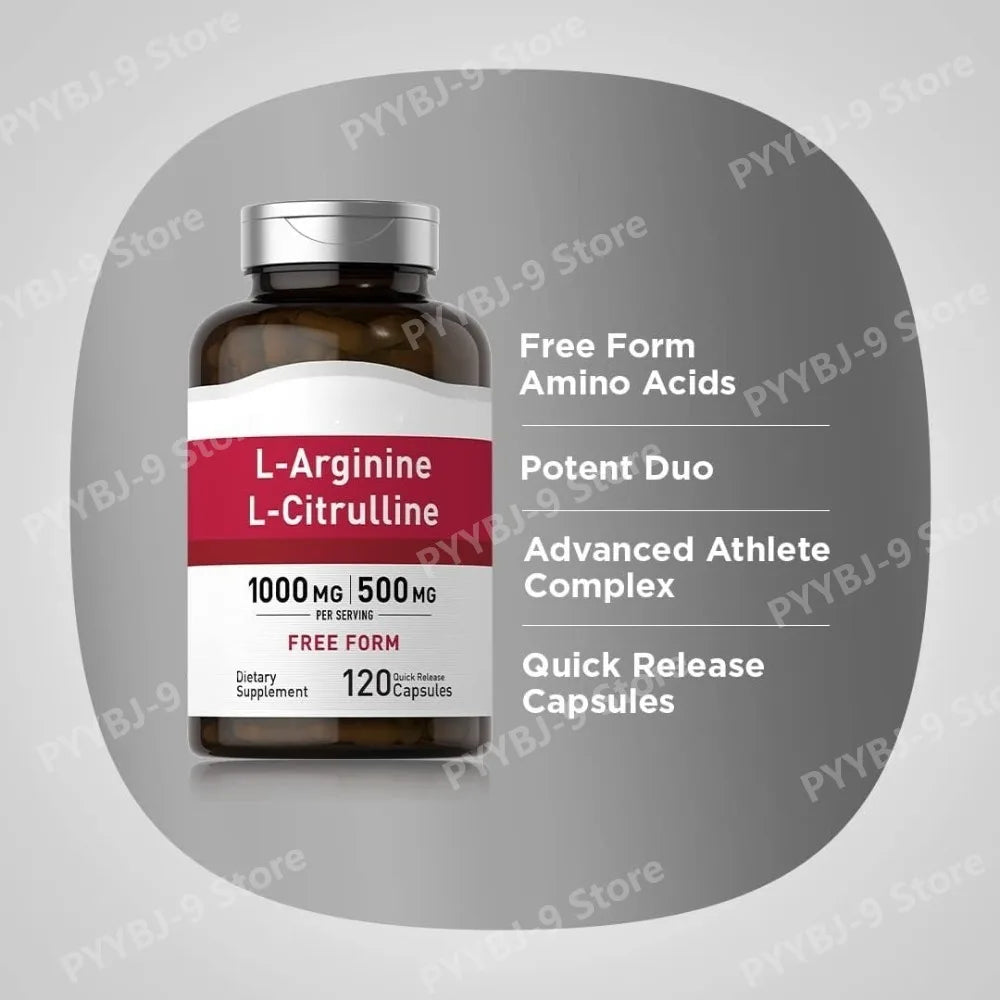 1500 Mg L‑Arginine & L‑Citrulline Per Serving, Free Form Amino Acid Complex for Men & Women, Non‑GMO, Gluten Free, 120 Capsules