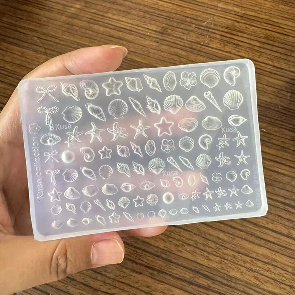Ocean Themed Silicone Nail Art Mold Baroque Pearl Love Summer Beach Shell Conch Starfish Pattern 3D Carving Template Mold