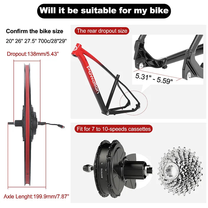 BAFANG G0900 750W HUB Rear hub motor modification kit, peak power 1300W；Powerful Brushless Gearless Conversion Kit