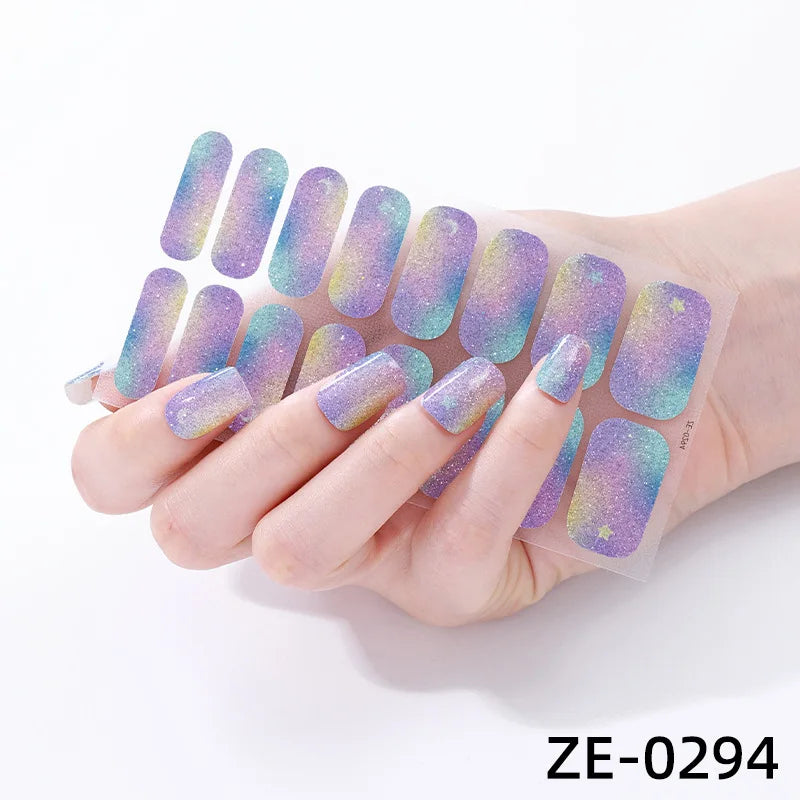 Gradient Galaxy Series Press-on Nails | 16-Piece Set of Removable Self-Adhesive Fake Nail Stickers | Valentine's Day Gift Idea