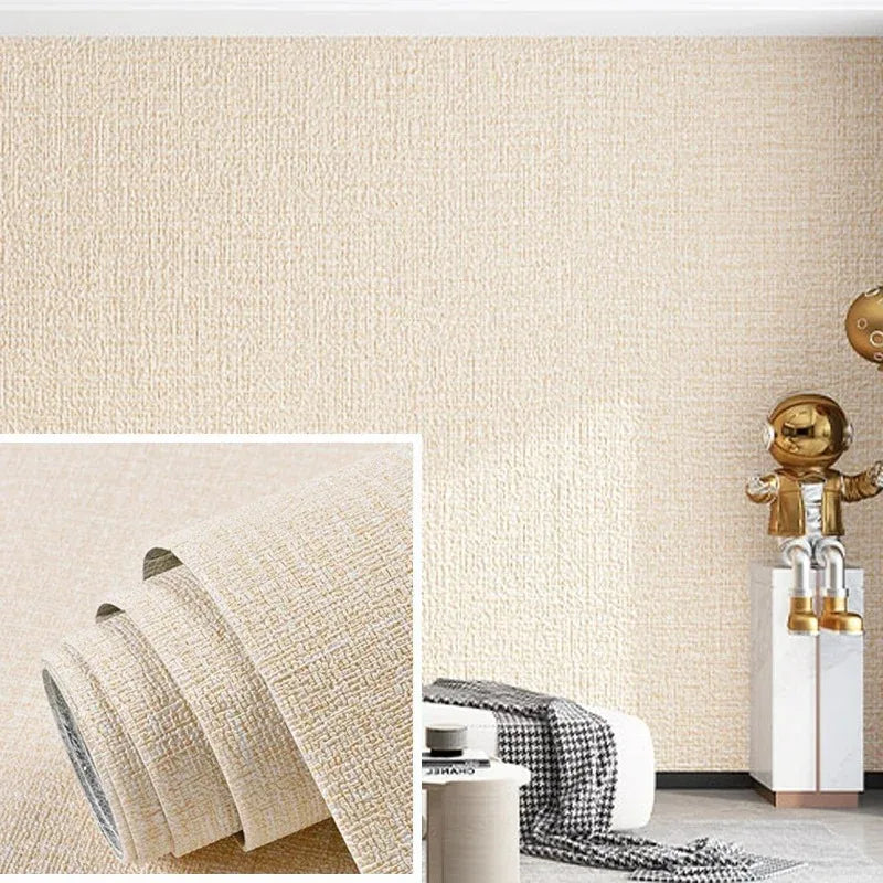 3D DIY Thicken Waterproof Mildew Proof Self-adhesive Insulation Wallpaper Linen Plain Color Stickers Renovation Wall Stickers