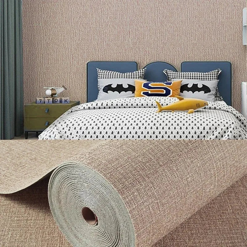 3D DIY Thicken Waterproof Mildew Proof Self-adhesive Insulation Wallpaper Linen Plain Color Stickers Renovation Wall Stickers
