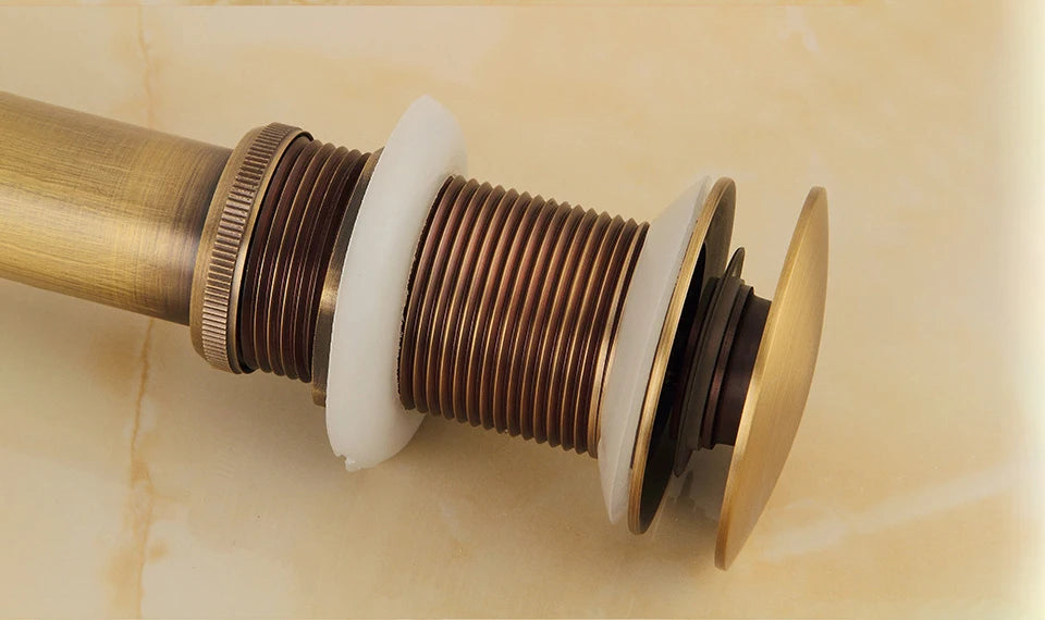 Antique Brass Pop Up Drain Bathroom Sink Push Down Pop Up Stopper Drain Washbasin Accessoires Plug Cover Waste Pipe Drainer