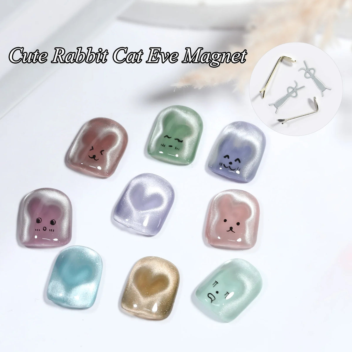 1/4Pcs Cute Rabbit Shaped Cat Eye Magnet Polish Magnet Nail Art Manicure Tools Rabbit Heart Shapes on Nails DIY Gel Polish