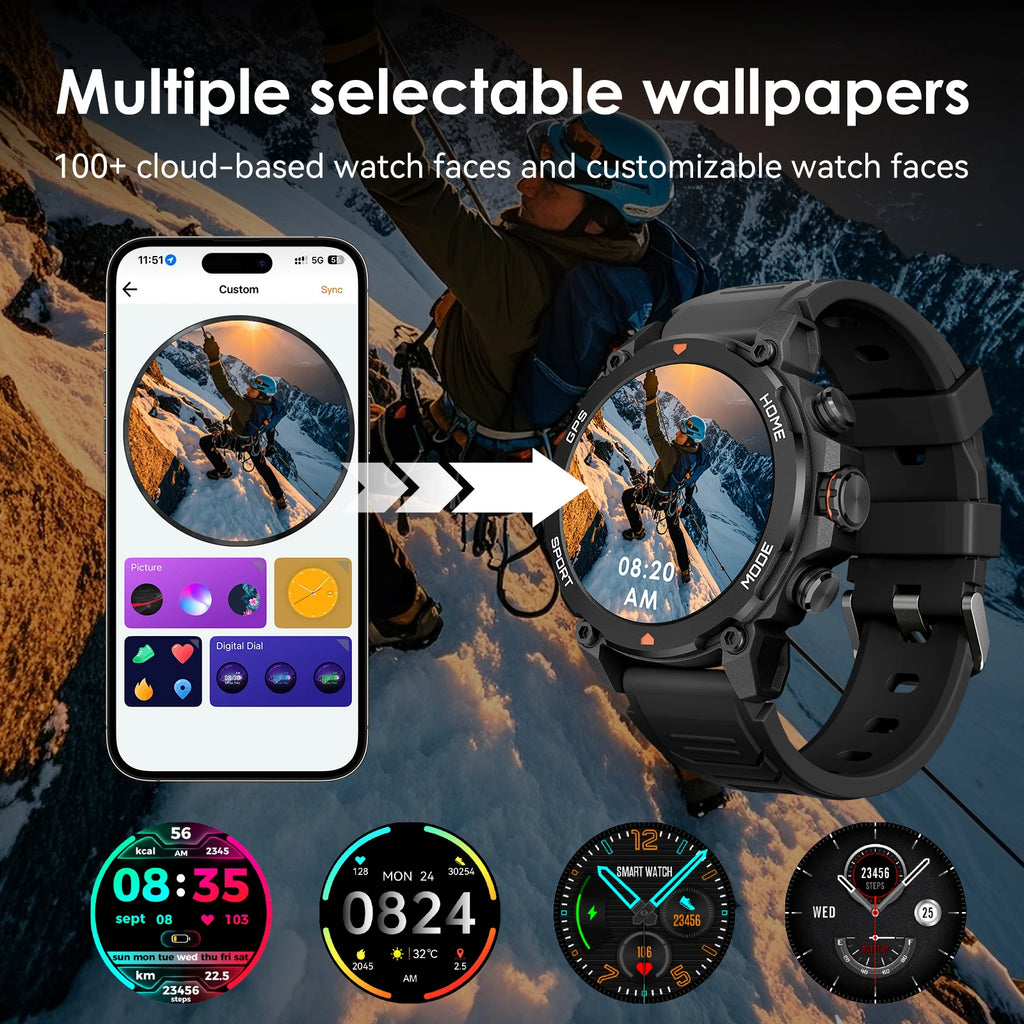2025 Men's Smart Watch 1.43'' AMOLED GPS 150+ Sports Tracker 5ATM Swimming Health Monitor BT Call For Android iOS Smartwatches