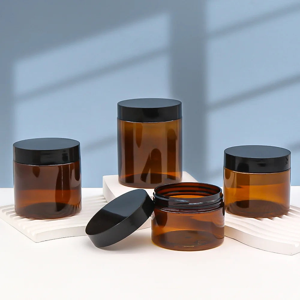 20/50pcs 50/100g Amber Plastic Jar Lucifugal Amber PET Cans 150g Empty Plastic Pot Storage Case Cosmetic Cream Box 250g Makeup