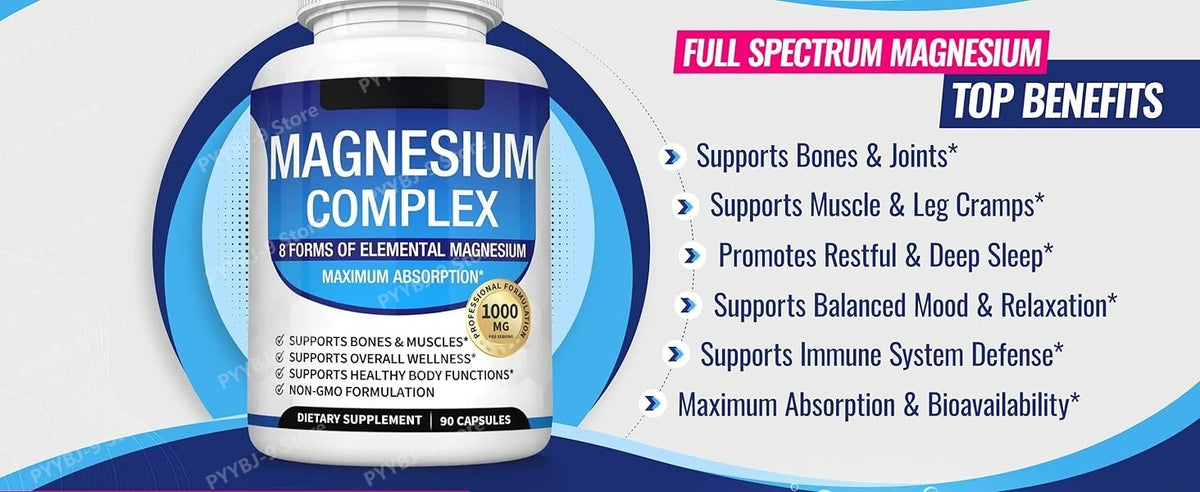 Full Spectrum Magnesium Blend 1000mg Featuring 8 Essential Types for Body Function Balance, Active Lifestyle Support 90 Capsules