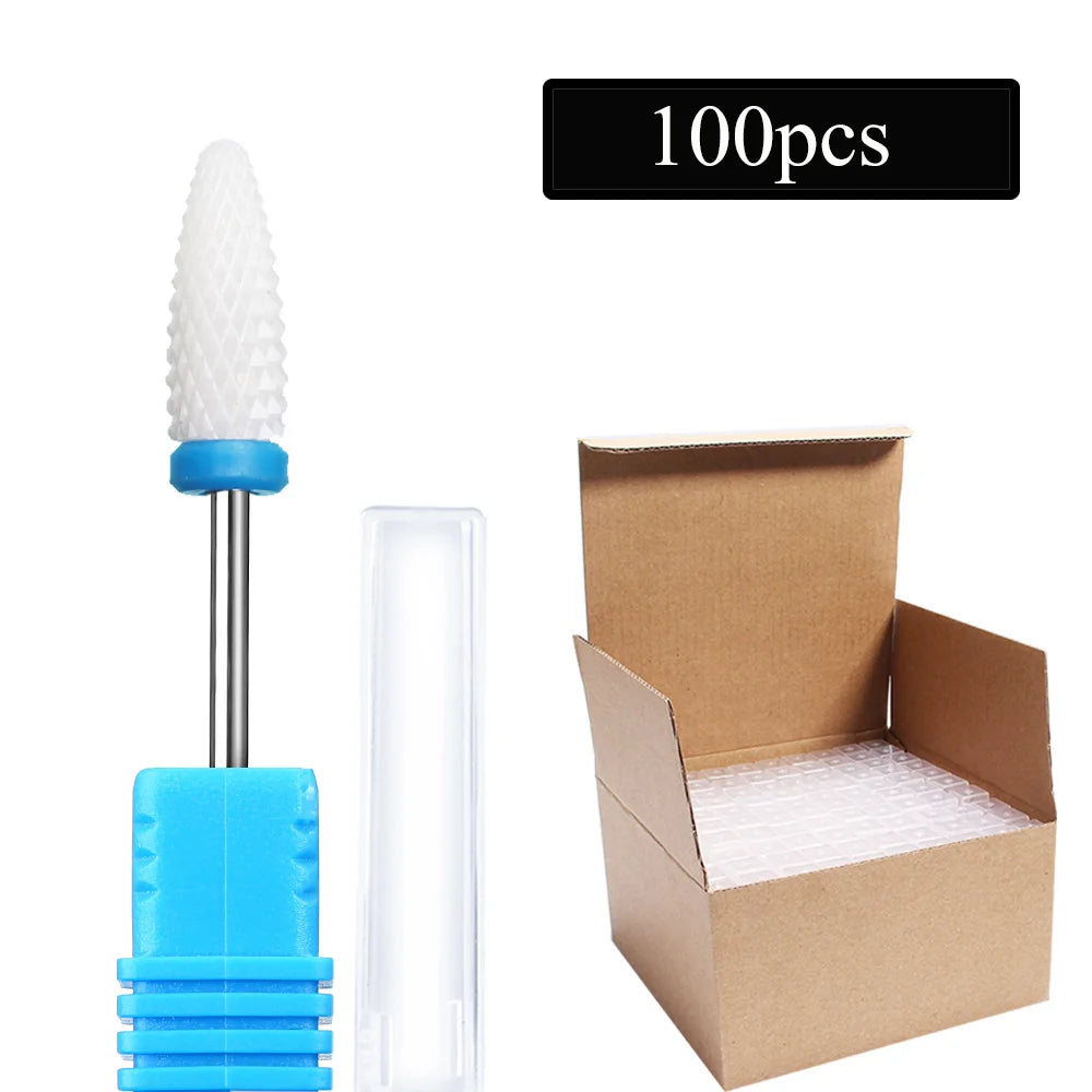 100pc/Set Nail Drill Bit Rotary Ceramic Bits Electric Manicure Milling Cutter For Machine Cuticle Remove Burr Nail Tool