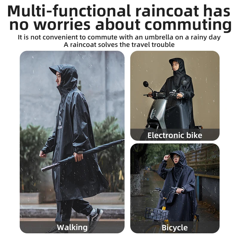 ROCKBROS Bicycle Raincoat Cycling Jacket Poncho Rainproof Hooded Coat Commute Rain Cape Electromobile Waterproof Windproof Cloak